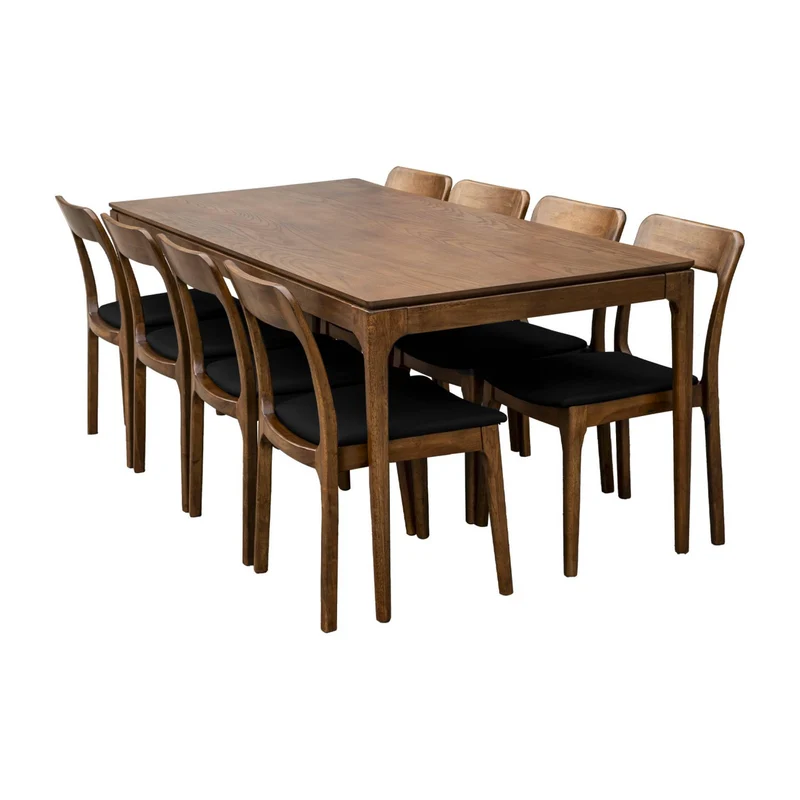 sweeek - Table à Manger rectangulaire Noyer Bois d'hévéa et placage frêne 8 Places Elena
