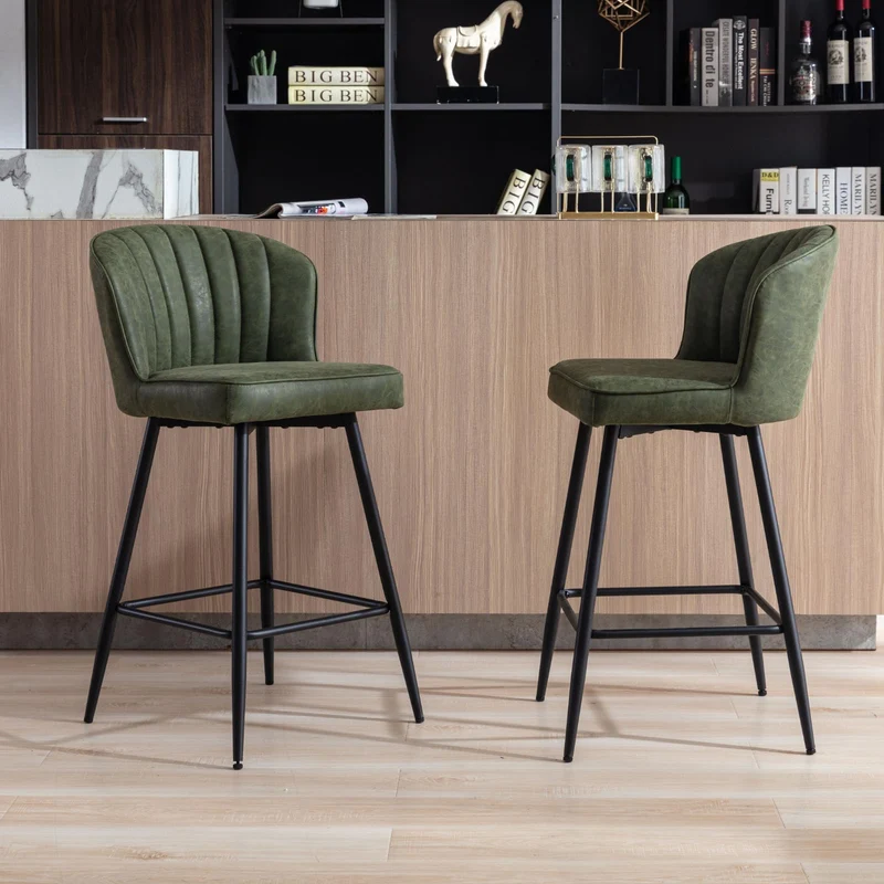 chairus Tabourets de Bar Lot de 2 Tabourets de Comptoir en Cuir PU Chaises et Tabourets de Cuisine avec Cadre en Métal (Vert)
