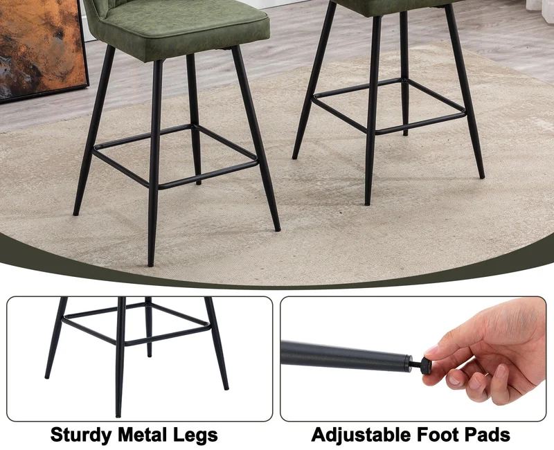 chairus Tabourets de Bar Lot de 2 Tabourets de Comptoir en Cuir PU Chaises et Tabourets de Cuisine avec Cadre en Métal (Vert)
