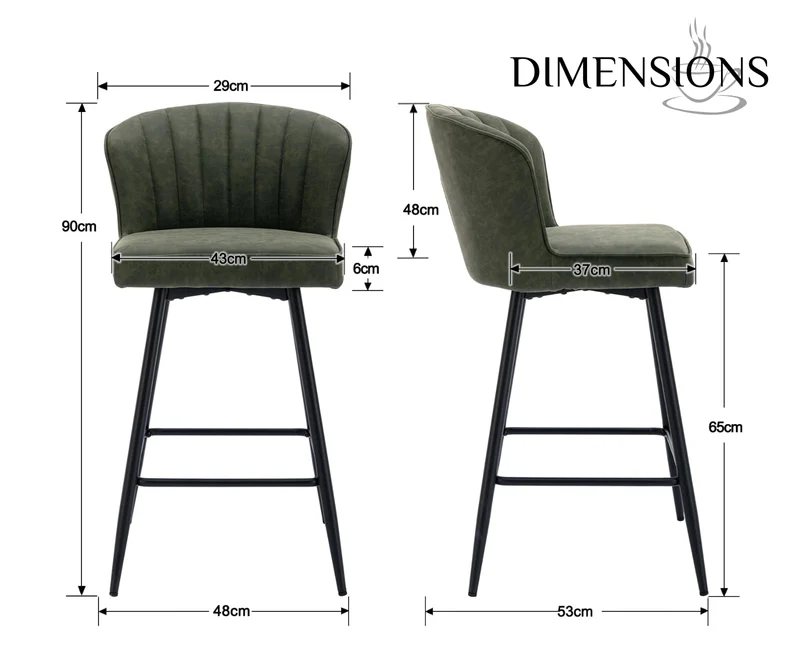 chairus Tabourets de Bar Lot de 2 Tabourets de Comptoir en Cuir PU Chaises et Tabourets de Cuisine avec Cadre en Métal (Vert)