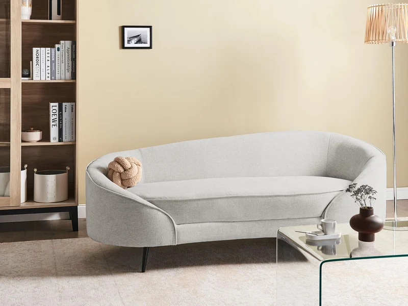 Beliani Canapé Glamour en Tissu Forme Courbée Pieds Noirs en Métal Blanc Cassé Savar
