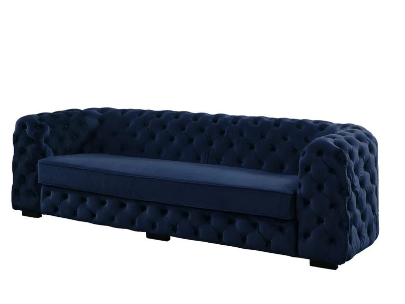 Vente-unique - Canapé 3 Places Chesterfield Stanley - Velours Bleu Nuit