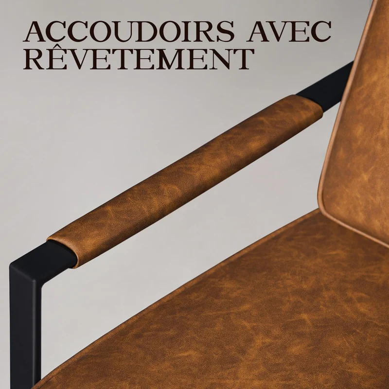 Yaheetech Fauteuil de Salon Moderne Fauteuil d'appoint Design avec Coussins Rembourrés Cadre en métal Fauteuil de Lecture Confortable Marron Clair