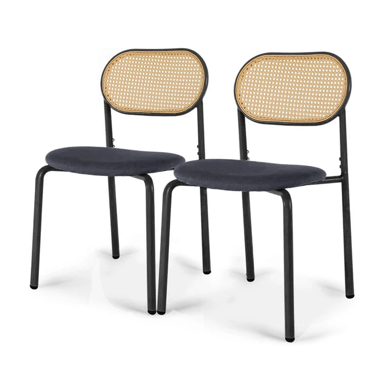 ZHDOKA Chaise Salle a Manger Lot de 2, Dossier Rotin Cannage, Siège Rembourré en Similicuir, Pieds en Métal, Chaises de Cuisine Modernes, Chaise en Bois Salle a Manger pour Salon, Cuisine