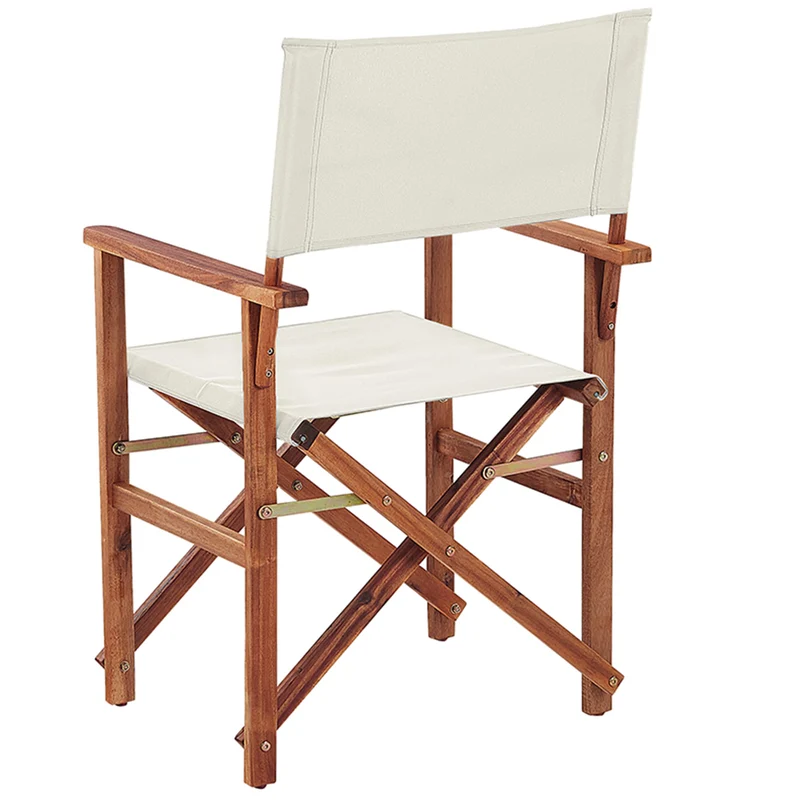 2 Chaises Fauteuils Metteur en Scène Pliantes en Bois Acacia Naturel avec Accoudoirs et Assise Blanc Cassé pour Jardin Extérieur Boho