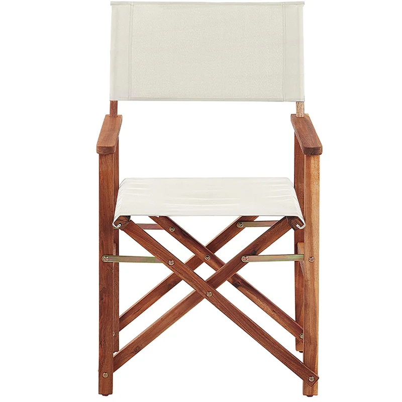 2 Chaises Fauteuils Metteur en Scène Pliantes en Bois Acacia Naturel avec Accoudoirs et Assise Blanc Cassé pour Jardin Extérieur Boho