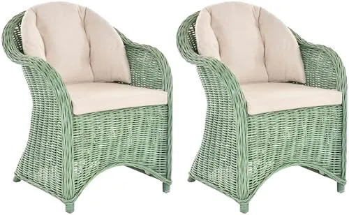 Krines Home Orlando Lese Lot de 2 fauteuils de jardin d'hiver en rotin incurvés Vert