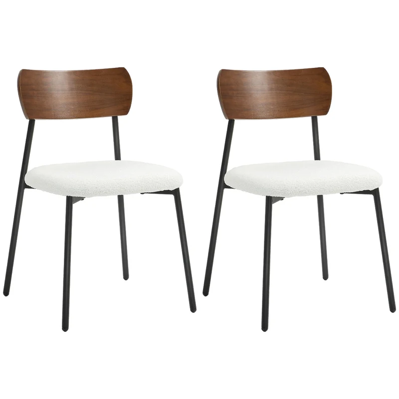 HOMCOM Lot de 2 chaises Salle à Manger Chaise de Cuisine Vintage Chaise de Salon rembourrée avec Assise Effet Bouclette, Dossier courbé Effet Bois pour Salon, Salle à Manger, Chambre, crème et Marron