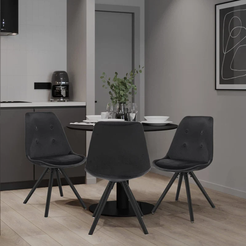 WOLTU Lot de 4 Chaises de Salle à Manger Chaises de Cuisine en Velours,Chaises de Relax Nouveau Design Noir BH196sz-4
