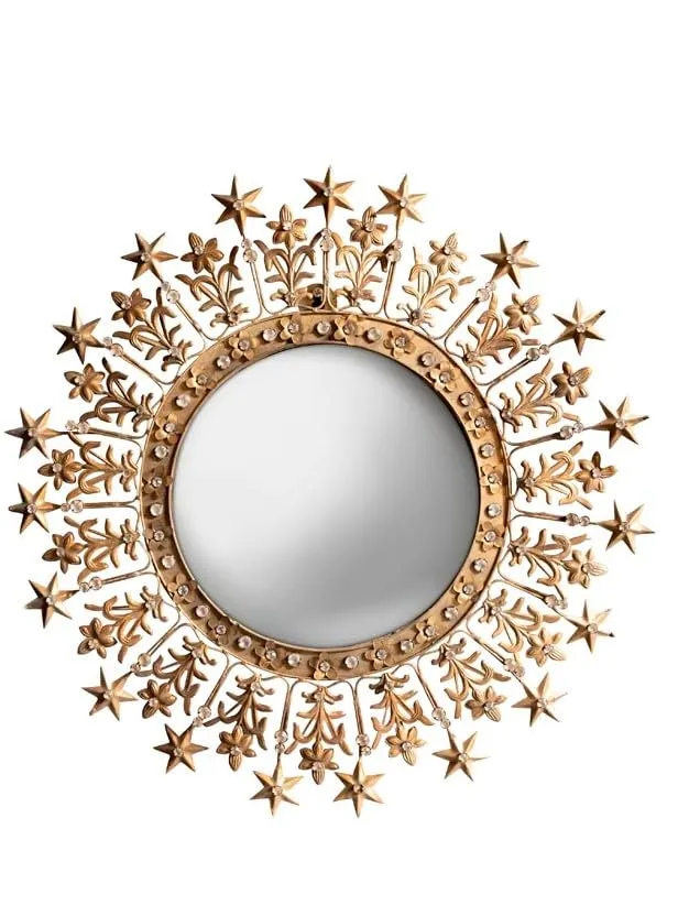 CHEHOMA Miroir décoratif Convexe serti de Cristaux Auréole d'étoiles dimenssion 47 cm (Diamètre 47 cm)