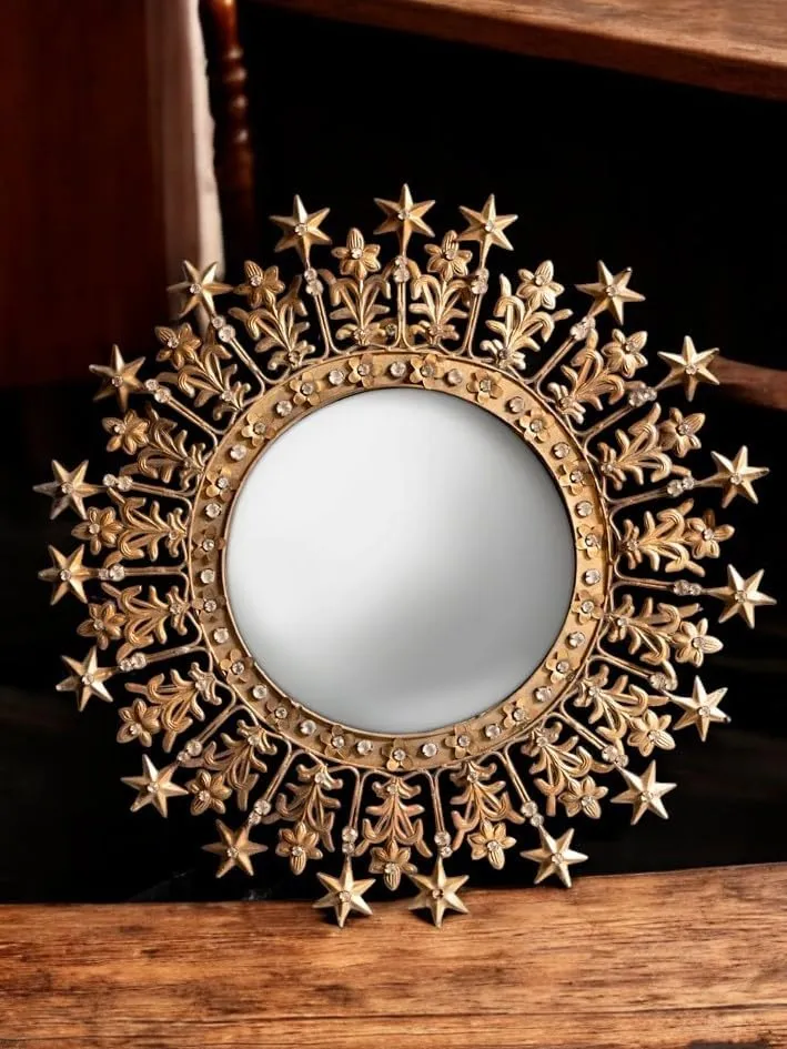 CHEHOMA Miroir décoratif Convexe serti de Cristaux Auréole d'étoiles dimenssion 47 cm (Diamètre 47 cm)