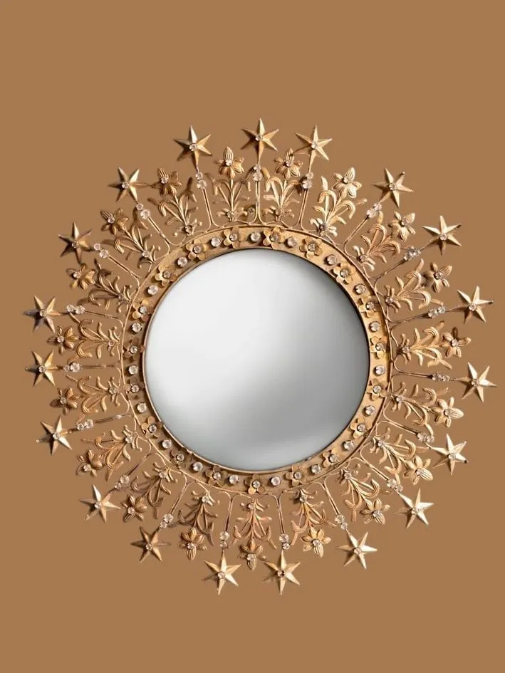 CHEHOMA Miroir décoratif Convexe serti de Cristaux Auréole d'étoiles dimenssion 47 cm (Diamètre 47 cm)