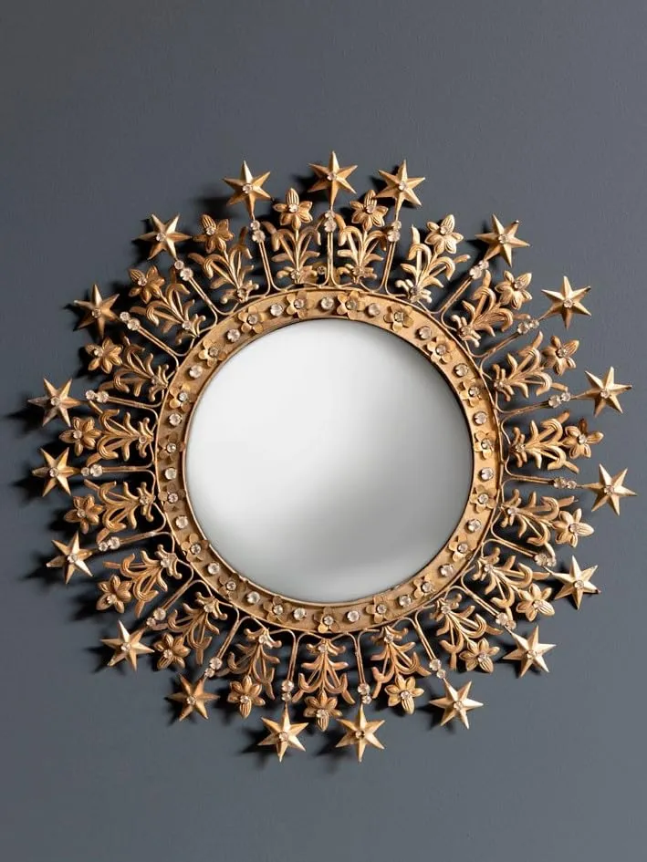 CHEHOMA Miroir décoratif Convexe serti de Cristaux Auréole d'étoiles dimenssion 47 cm (Diamètre 47 cm)