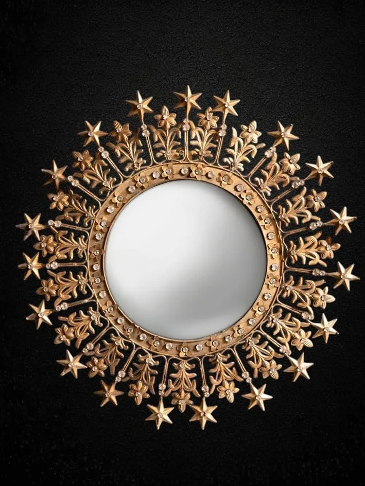 CHEHOMA Miroir décoratif Convexe serti de Cristaux Auréole d'étoiles dimenssion 47 cm (Diamètre 47 cm)