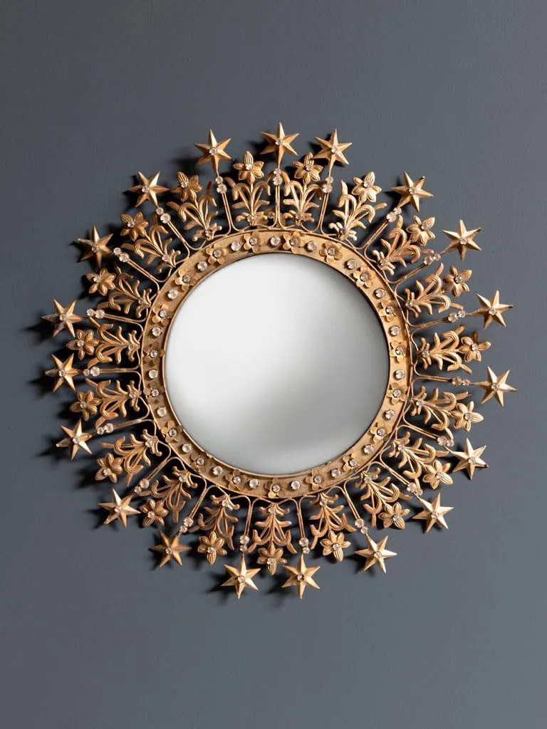 CHEHOMA Miroir décoratif Convexe serti de Cristaux Auréole d'étoiles dimenssion 47 cm (Diamètre 47 cm)