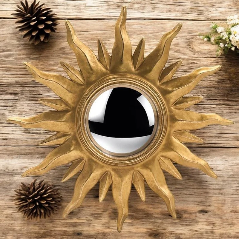 Générique Miroir Soleil Convexe Doré, Beaux Reliefs, Fabrication soignée 31 cm de Diamètre, Œil de Sorcière