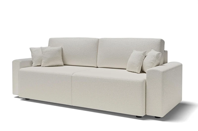 BAÏTA Canapé Droit Milo 3 Places en Tissu Bouclette Blanc