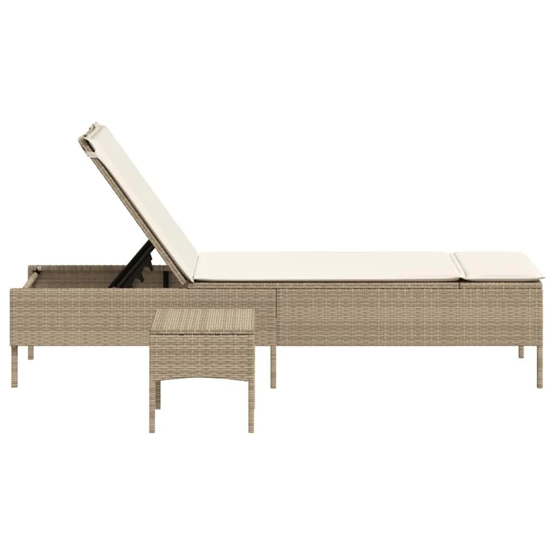 vidaXL Chaise Longue avec Table et Coussin Beige résine tressée, transat, lit de Repos de Jardin, Meuble d'extérieur, Chaise Longue d'extérieur
