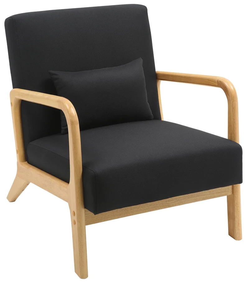 CLP Fauteuil Relax Hibbing I Fauteuil rembourré en Tissu I Structure en Bois d'hévéa I Fauteuil pour Le Salon et la Chambre à Coucher, Couleur:Noir