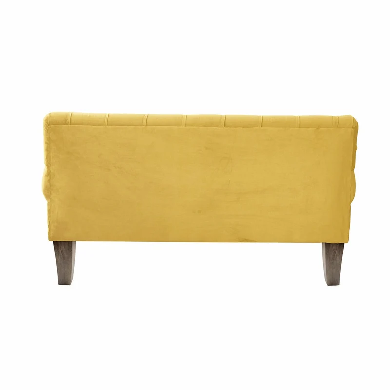 Loberon Canapé Carme, Chesterfield, surpiqué, toucher doux, aspect élégant, housses de coussin amovibles, meubles de siège, bois de manguier, velours de polyester, polyester, jaune