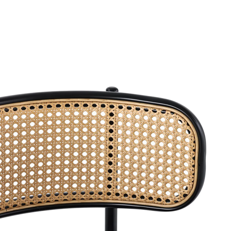 Merax Lot de 4 Chaises de Salle à Manger, Modernes Chaise Cuisine avec Dossier en Rotin et Pieds en Métal, pour Salle à Manger, Salon, Chambre, Velours, Noir