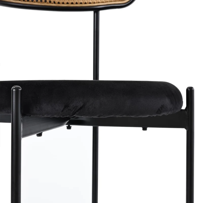 Merax Lot de 4 Chaises de Salle à Manger, Modernes Chaise Cuisine avec Dossier en Rotin et Pieds en Métal, pour Salle à Manger, Salon, Chambre, Velours, Noir