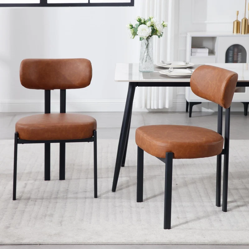 Ya-Home Chaises de Salle à Manger à la Mode Lot de 2 Chaises Salle Manger en Cuir PU avec Pied Métal, Chaise de Cuisine Confortable, Marron