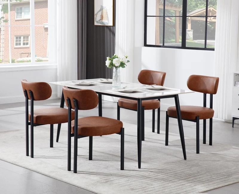 Ya-Home Chaises de Salle à Manger à la Mode Lot de 2 Chaises Salle Manger en Cuir PU avec Pied Métal, Chaise de Cuisine Confortable, Marron