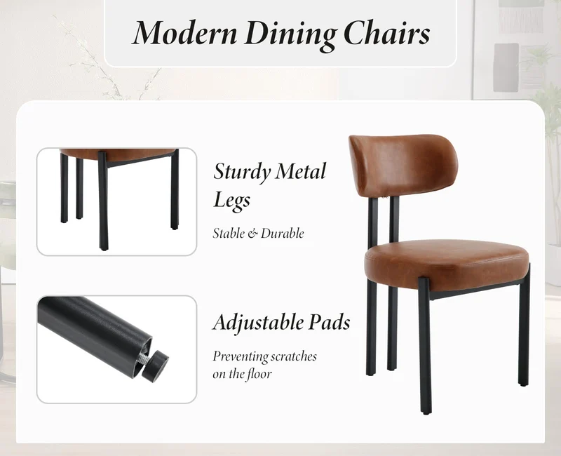Ya-Home Chaises de Salle à Manger à la Mode Lot de 2 Chaises Salle Manger en Cuir PU avec Pied Métal, Chaise de Cuisine Confortable, Marron