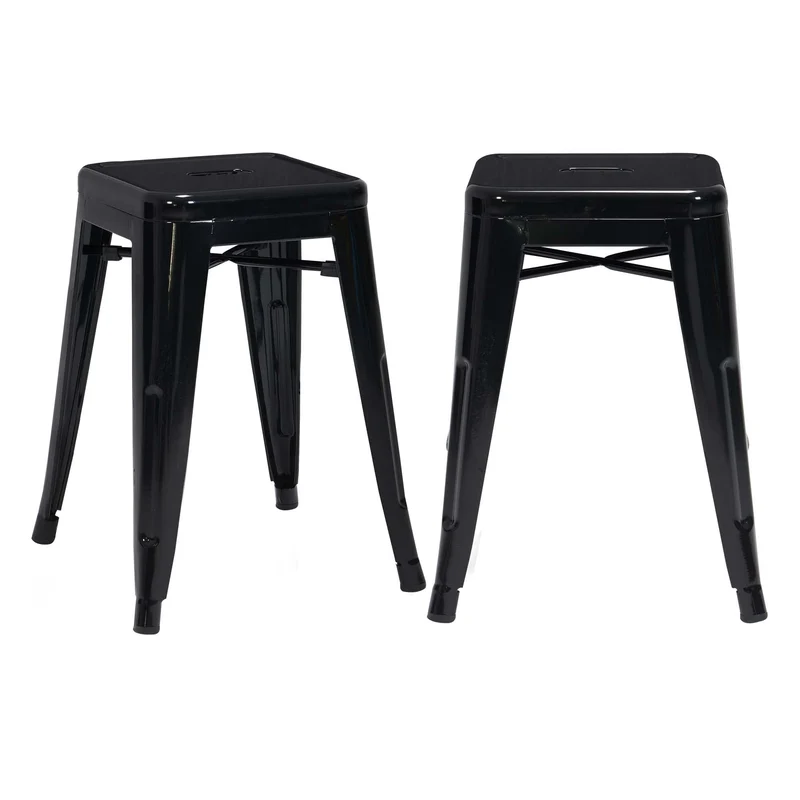DUHOME Tabouret de Bar Industriel Chaise Salle à Manger Lot de 2 Tabouret Empilables Siège Bistrot Cadre en Métal pour Cuisine Restaurants (Noir, 46cm)