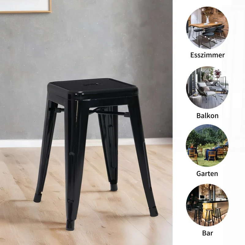 DUHOME Tabouret de Bar Industriel Chaise Salle à Manger Lot de 2 Tabouret Empilables Siège Bistrot Cadre en Métal pour Cuisine Restaurants (Noir, 46cm)