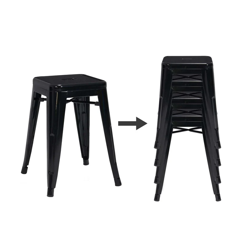DUHOME Tabouret de Bar Industriel Chaise Salle à Manger Lot de 2 Tabouret Empilables Siège Bistrot Cadre en Métal pour Cuisine Restaurants (Noir, 46cm)