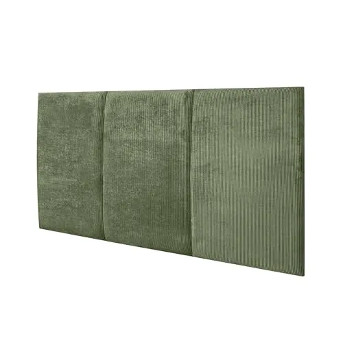 DHOME Tête de Lit Capitonnée en Velours Côtelé Premium Uni Anti-Taches Design Modulaire Vertical Autocollant Tête de Lit Chambre Rembourrée (Vert Forêt, 100cm, Hauteur 80cm, x3)
