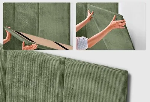 DHOME Tête de Lit Capitonnée en Velours Côtelé Premium Uni Anti-Taches Design Modulaire Vertical Autocollant Tête de Lit Chambre Rembourrée (Vert Forêt, 100cm, Hauteur 80cm, x3)