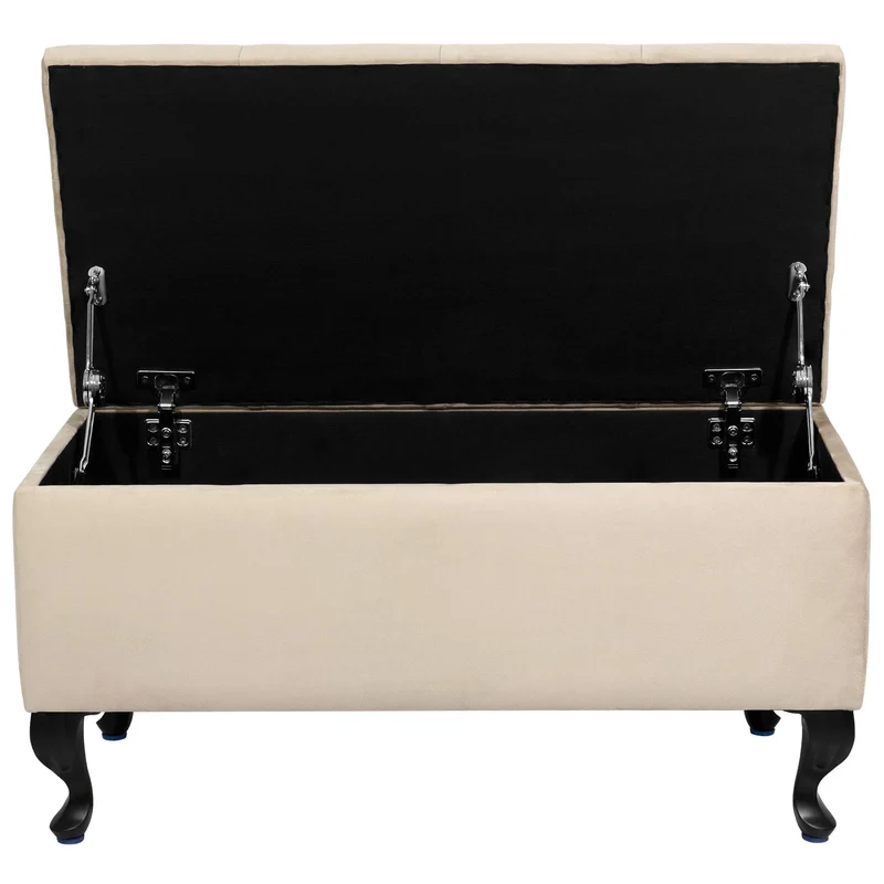 Banc rembourré de Rangement MODIANO BL 81x42cm - Velours Beige, Siège, Banquette, Coffre de Stockage avec Couvercle, Pouf pour Salon Chambre Entrée Couloir Coiffeuse Bout de Lit