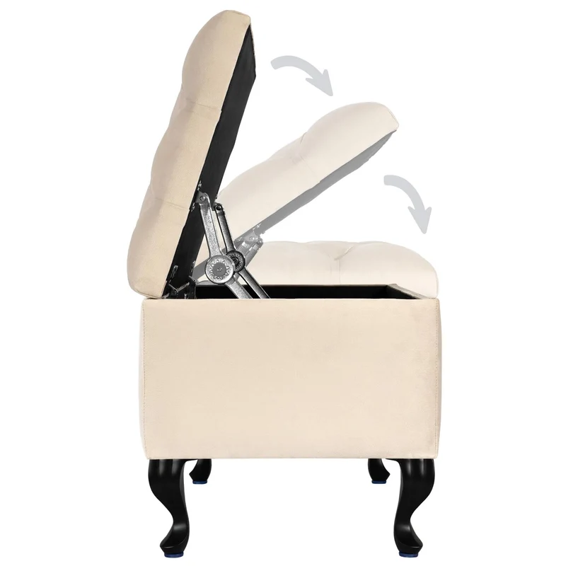 Banc rembourré de Rangement MODIANO BL 81x42cm - Velours Beige, Siège, Banquette, Coffre de Stockage avec Couvercle, Pouf pour Salon Chambre Entrée Couloir Coiffeuse Bout de Lit