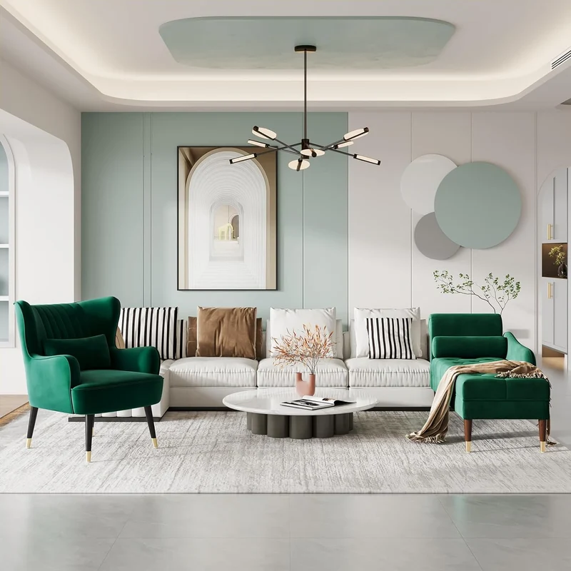 Vesgantti Fauteuil en Velours avec Oreiller Lombaire Fauteuil Scandinave Chaise Fauteuil Relax Confortable Pieds en Métal pour Salon Chambre 67 x 82 x 89 cm Charge Max. 180kg - Vert