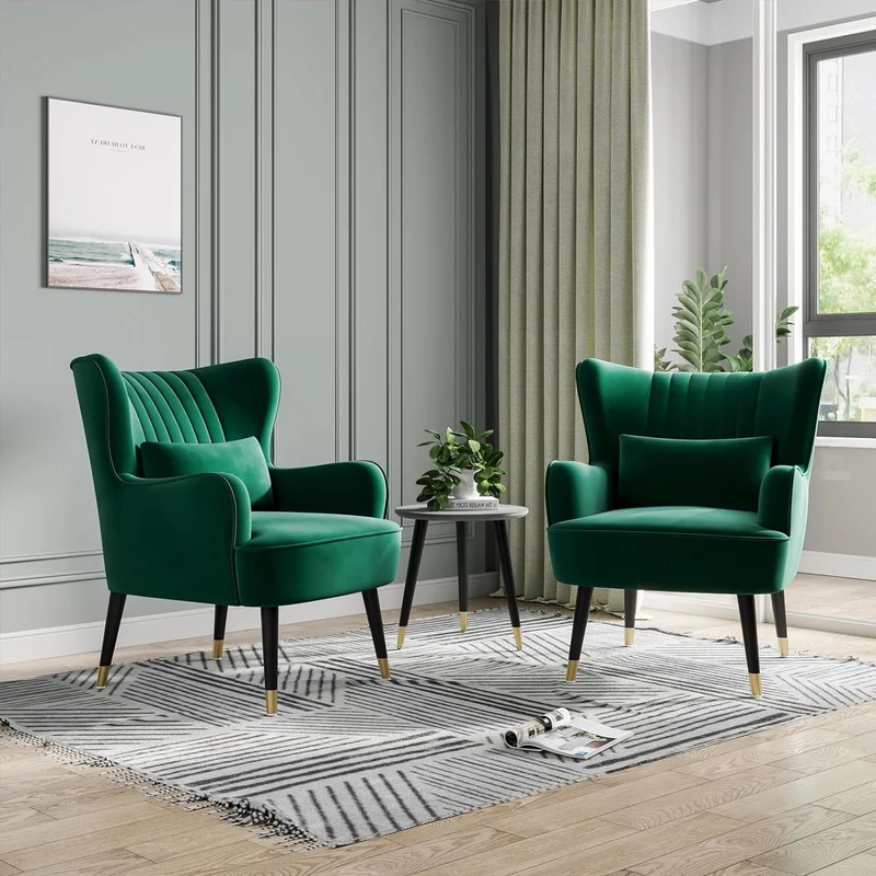 Vesgantti Fauteuil en Velours avec Oreiller Lombaire Fauteuil Scandinave Chaise Fauteuil Relax Confortable Pieds en Métal pour Salon Chambre 67 x 82 x 89 cm Charge Max. 180kg - Vert