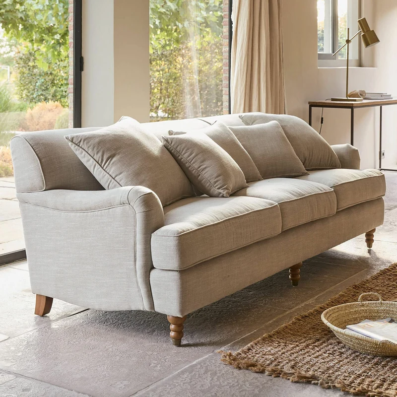Loberon® Canapé Isa en velours de polyester, bois de pin, env. 80 x 224 x 95 cm, lin