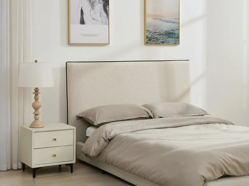 Vente-unique-Tête de lit déhoussable 150 cm - Coton et Lin - Beige et Noir - CHESMA