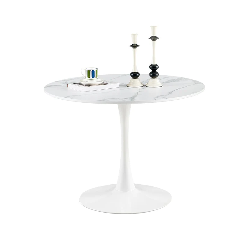 buybyroom Table de Salle à Manger, Ronde, Moderne, Table de Bar, Bureau, Convient pour la Cuisine, la Salle à Manger, Le Salon et Le Bureau, pour 2 à 4 Personnes, diamètre 100 cm, Couleur marbre