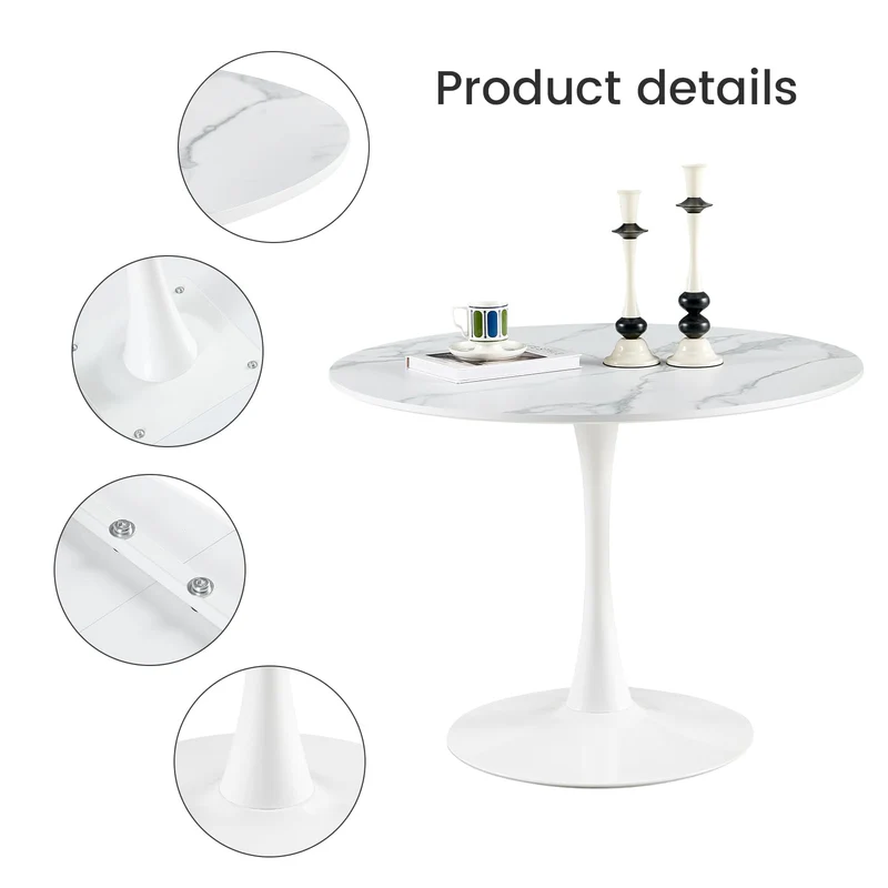 buybyroom Table de Salle à Manger, Ronde, Moderne, Table de Bar, Bureau, Convient pour la Cuisine, la Salle à Manger, Le Salon et Le Bureau, pour 2 à 4 Personnes, diamètre 100 cm, Couleur marbre