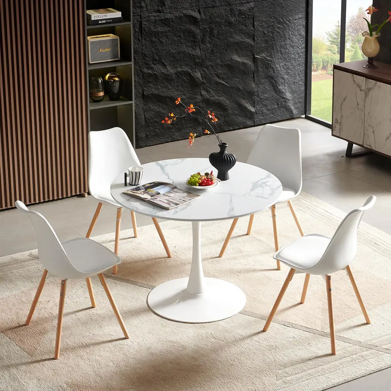 buybyroom Table de Salle à Manger, Ronde, Moderne, Table de Bar, Bureau, Convient pour la Cuisine, la Salle à Manger, Le Salon et Le Bureau, pour 2 à 4 Personnes, diamètre 100 cm, Couleur marbre