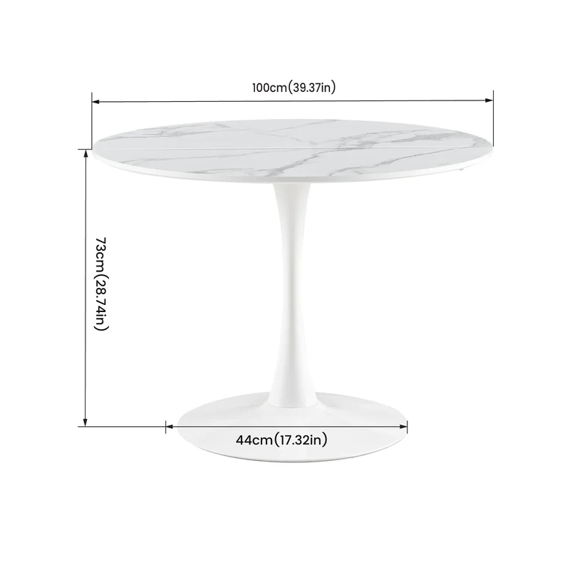 buybyroom Table de Salle à Manger, Ronde, Moderne, Table de Bar, Bureau, Convient pour la Cuisine, la Salle à Manger, Le Salon et Le Bureau, pour 2 à 4 Personnes, diamètre 100 cm, Couleur marbre
