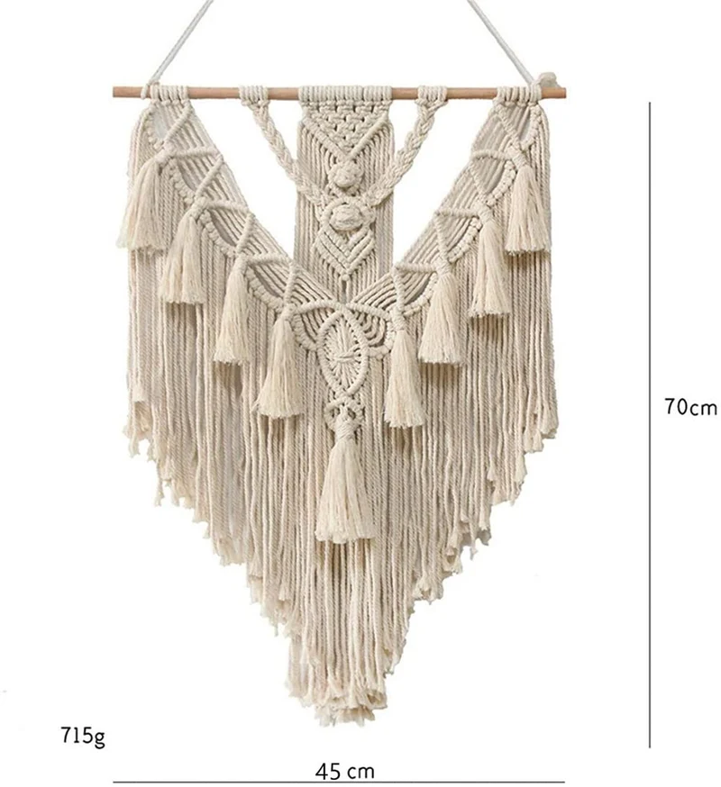BMIDRUT Tapisserie macramé en coton tissé à la main avec pompons, décoration artisanale, chambre à coucher, salon, appartement, 45 x 75 cm
