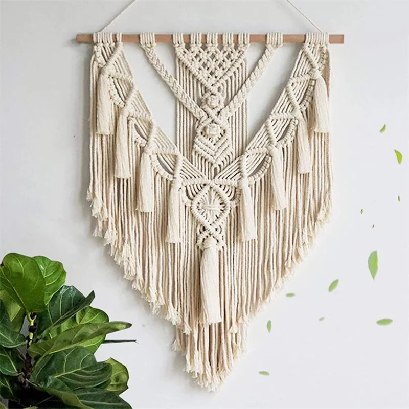 BMIDRUT Tapisserie macramé en coton tissé à la main avec pompons, décoration artisanale, chambre à coucher, salon, appartement, 45 x 75 cm