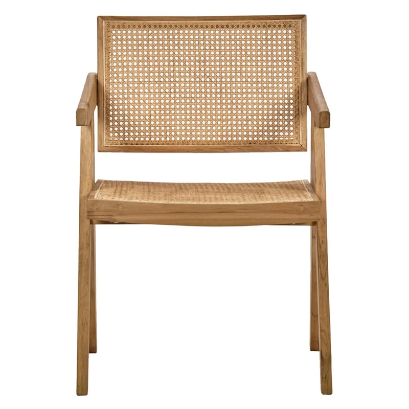 Meubletmoi Fauteuil Lounge en Bois Massif avec Cannage en Rotin - Style Naturel et Exotique - Bruno