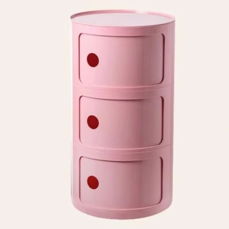 WEIDPHL Table De Chevet Ronde, Table De Chevet avec 3 Tiroirs, Table D'appoint, Armoire De Rangement avec Porte Coulissante pour Salon, Chambre À Coucher, Salle De Bain,Rose