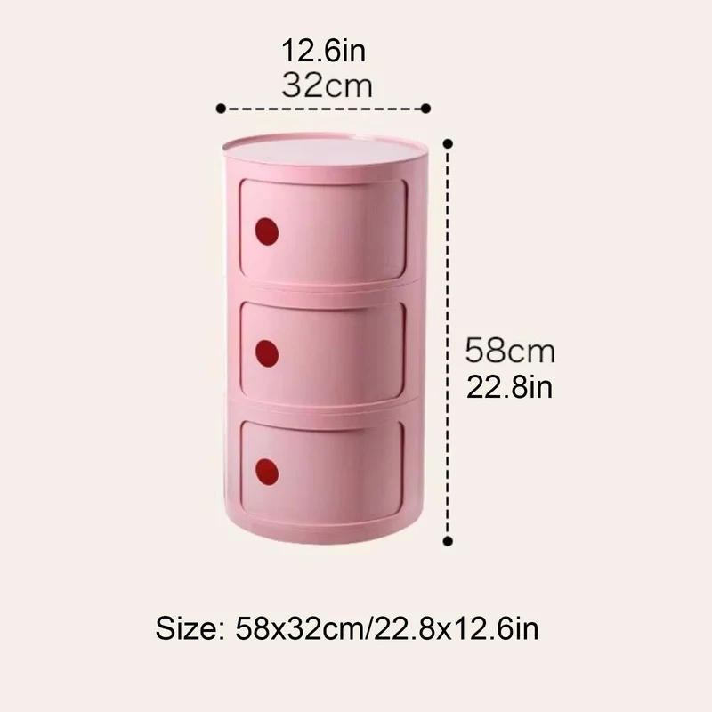 WEIDPHL Table De Chevet Ronde, Table De Chevet avec 3 Tiroirs, Table D'appoint, Armoire De Rangement avec Porte Coulissante pour Salon, Chambre À Coucher, Salle De Bain,Rose