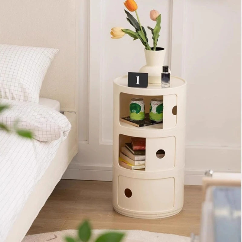 WEIDPHL Table De Chevet Ronde, Table De Chevet avec 3 Tiroirs, Table D'appoint, Armoire De Rangement avec Porte Coulissante pour Salon, Chambre À Coucher, Salle De Bain,Rose